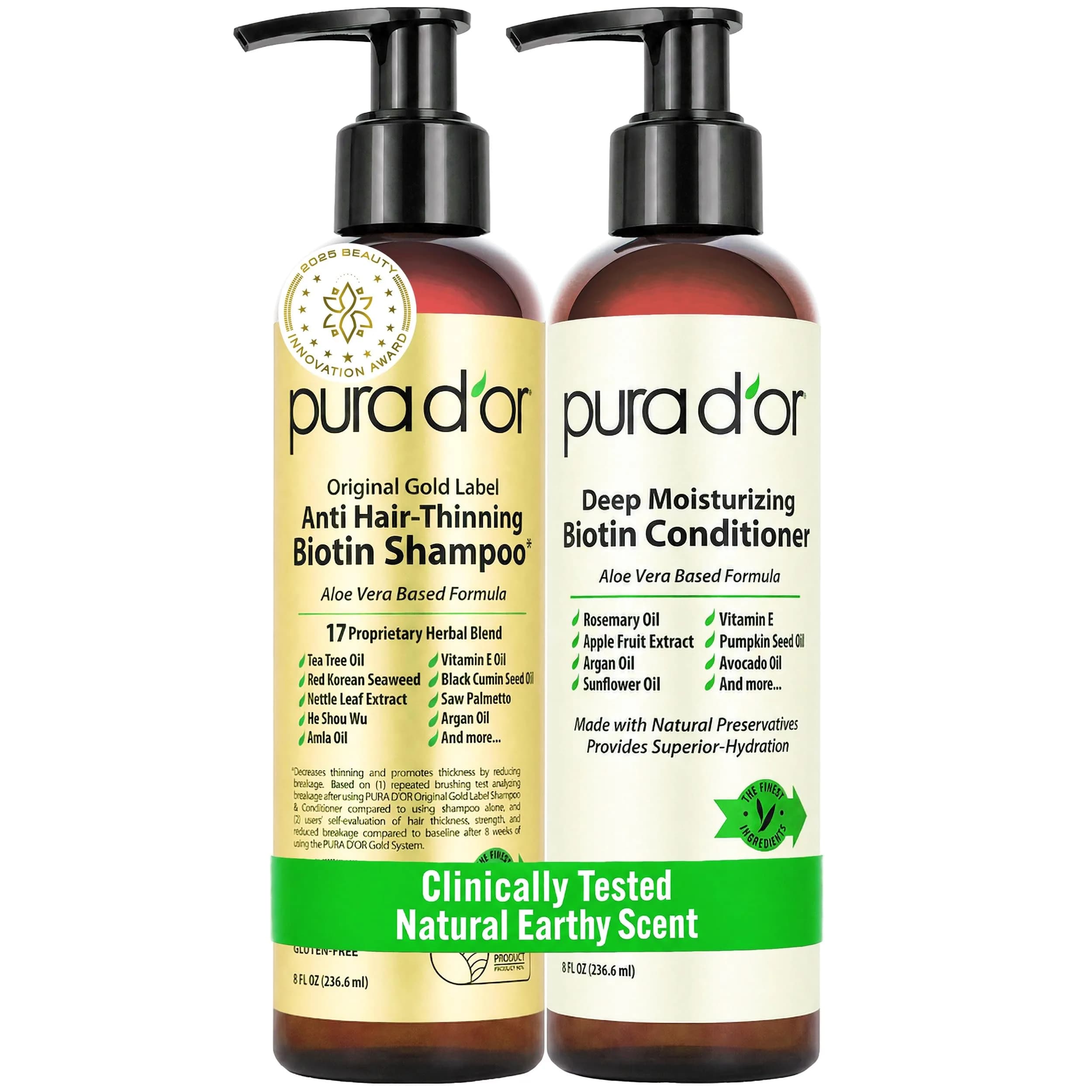 PURA D'OR Original Gold Label Anti-Thinning Biotin Shampoo & Conditioner Set 473ml (16 Fl Oz) | Clinically Tested for Hair Regrowth & Strength - main product image
