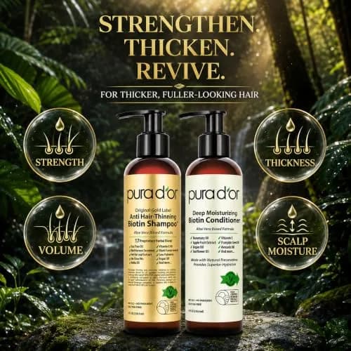 PURA D'OR Original Gold Label Anti-Thinning Biotin Shampoo & Conditioner Set 473ml (16 Fl Oz) | Clinically Tested for Hair Regrowth & Strength thumbnail 6