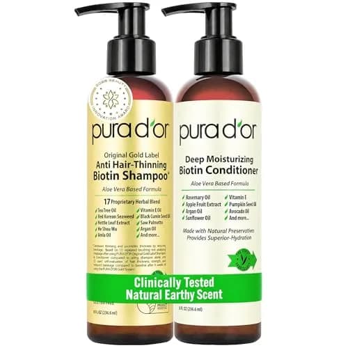 PURA D'OR Original Gold Label Anti-Thinning Biotin Shampoo & Conditioner Set 473ml (16 Fl Oz) | Clinically Tested for Hair Regrowth & Strength thumbnail 1