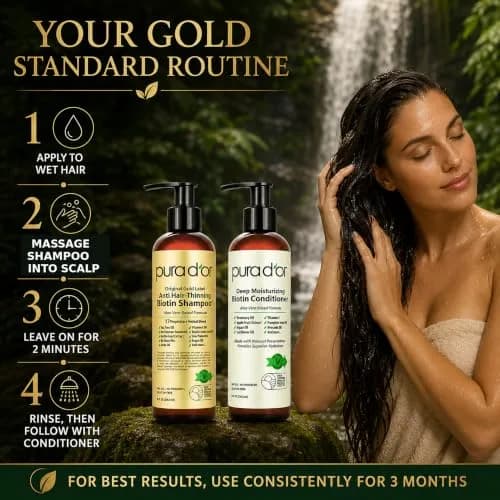 PURA D'OR Original Gold Label Anti-Thinning Biotin Shampoo & Conditioner Set 473ml (16 Fl Oz) | Clinically Tested for Hair Regrowth & Strength thumbnail 7