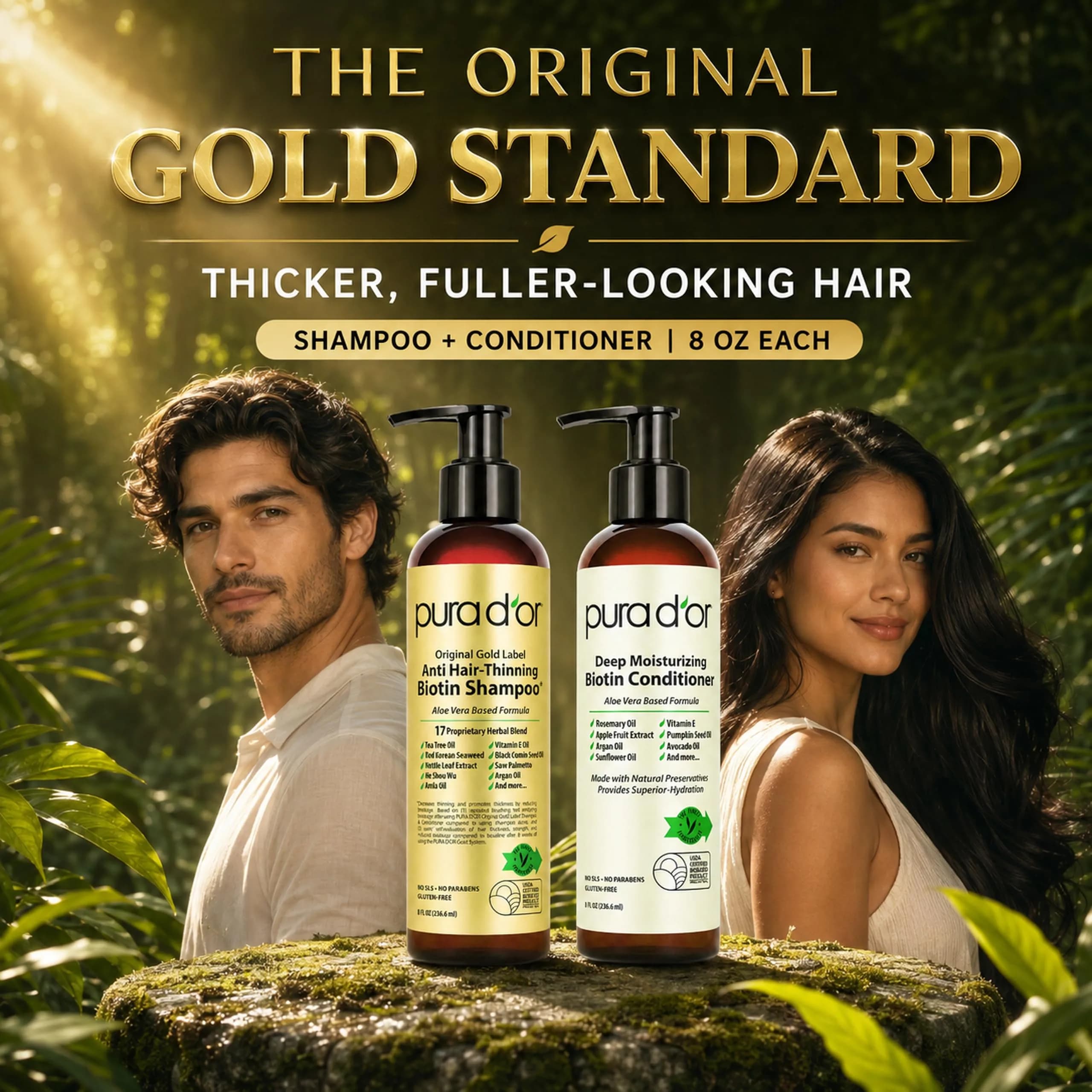 PURA D'OR Original Gold Label Anti-Thinning Biotin Shampoo & Conditioner Set 473ml (16 Fl Oz) | Clinically Tested for Hair Regrowth & Strength - view 2