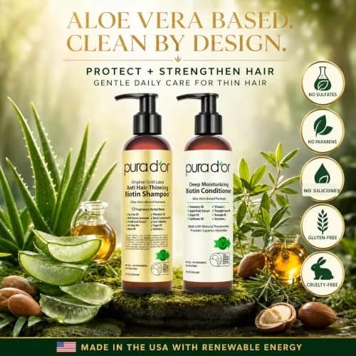PURA D'OR Original Gold Label Anti-Thinning Biotin Shampoo & Conditioner Set 473ml (16 Fl Oz) | Clinically Tested for Hair Regrowth & Strength thumbnail 3