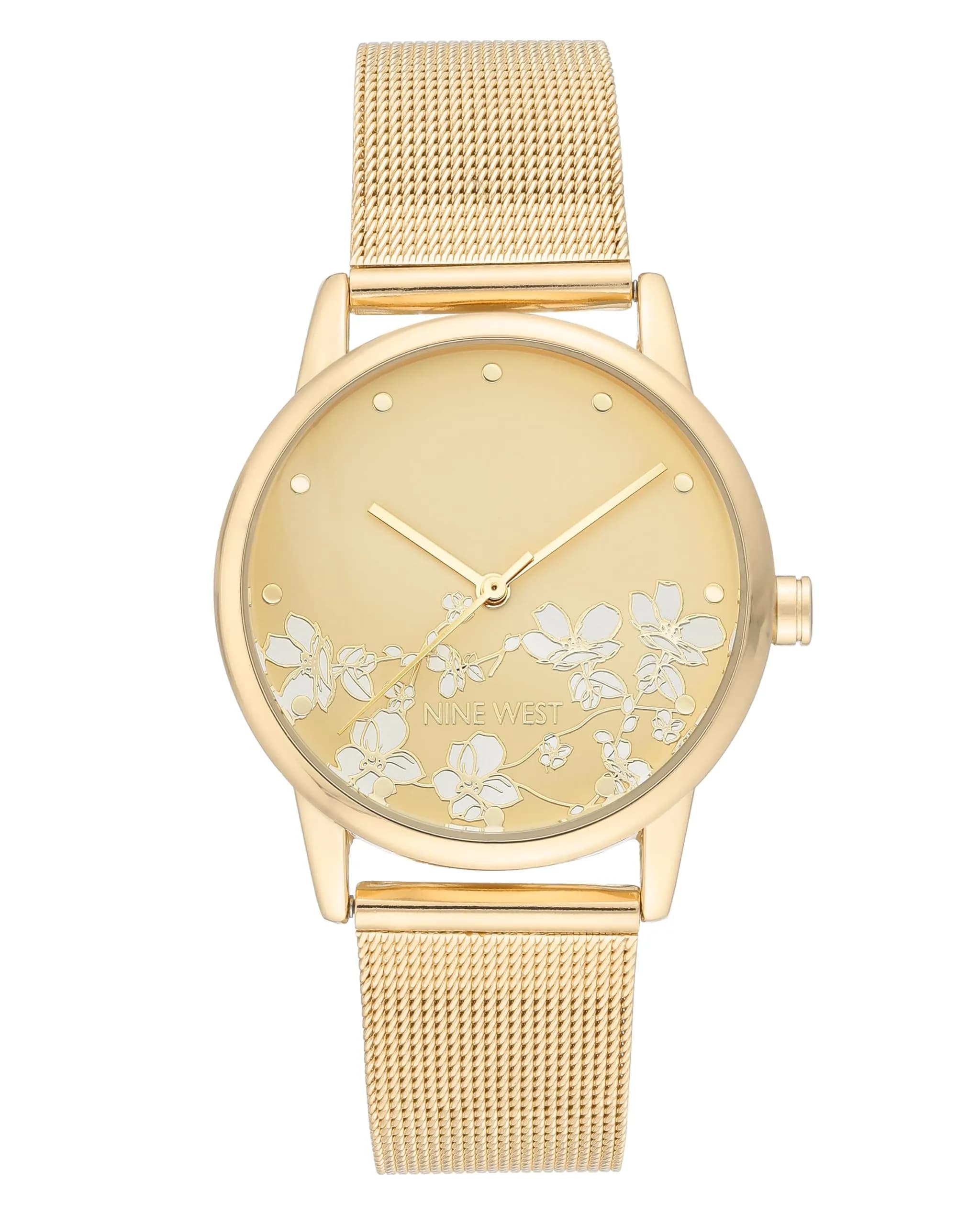 Nine West Women's Bracelet Watch 35mm Gold Mesh | Floral Dial, Quartz Movement