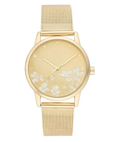Nine West Women's Bracelet Watch 35mm Gold Mesh | Floral Dial, Quartz Movement thumbnail 1