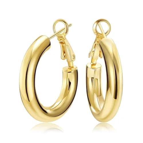 shownii Chunky Gold Hoop Earrings - 14K Gold Plated Lightweight Hoops | Classic 30mm Diameter thumbnail 1