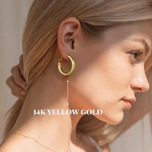 shownii Chunky Gold Hoop Earrings - 14K Gold Plated Lightweight Hoops | Classic 30mm Diameter thumbnail 3