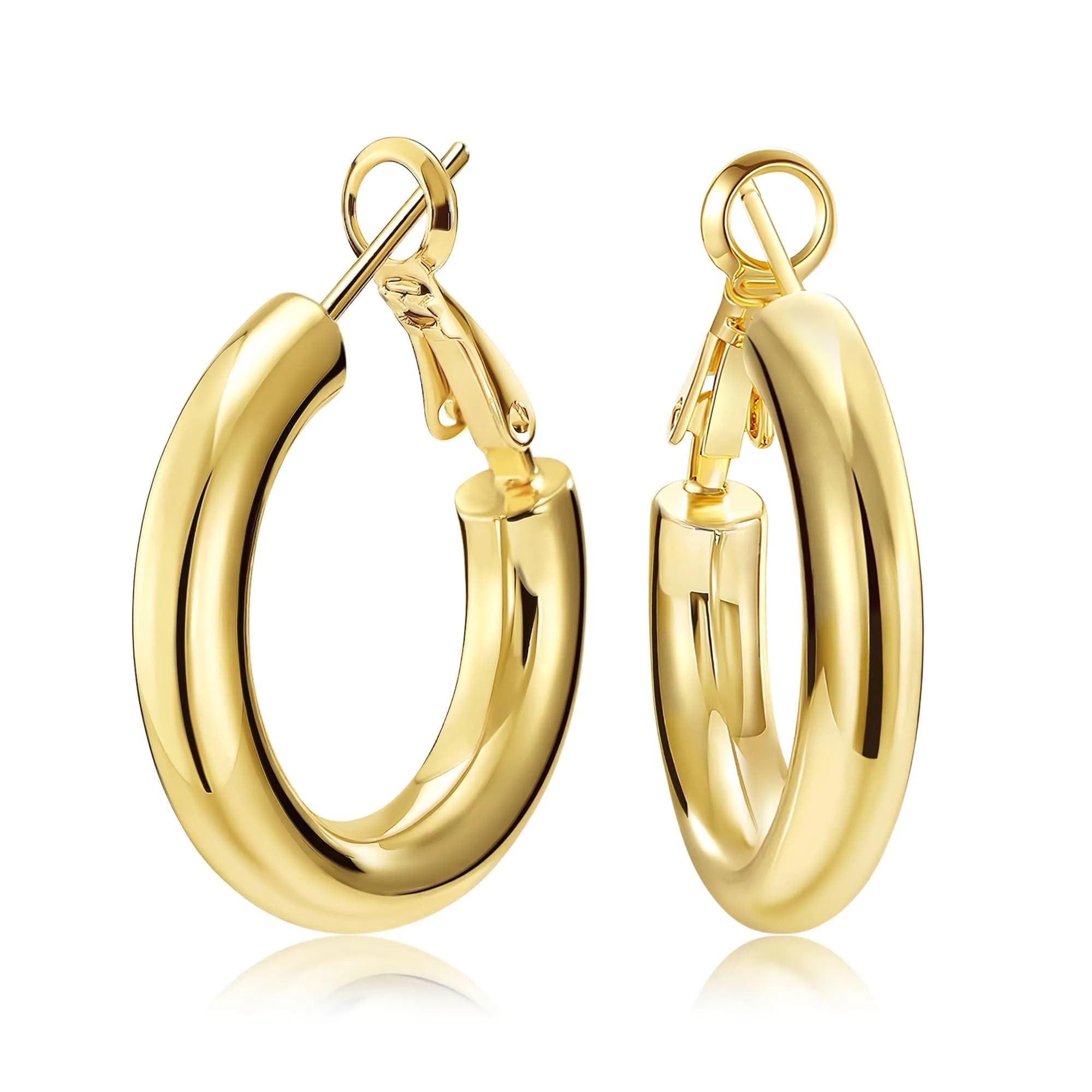 shownii Chunky Gold Hoop Earrings 25mm | 14K Gold Plated Lightweight Jewelry for Women