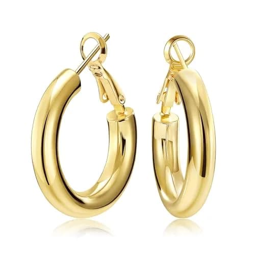 shownii Chunky Gold Hoop Earrings 25mm | 14K Gold Plated Lightweight Jewelry for Women thumbnail 1