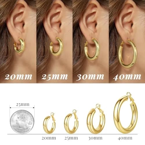 shownii Chunky Gold Hoop Earrings 25mm | 14K Gold Plated Lightweight Jewelry for Women thumbnail 4