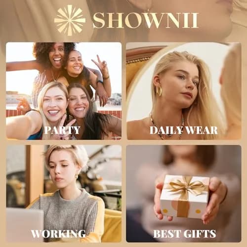 shownii Chunky Gold Hoop Earrings 25mm | 14K Gold Plated Lightweight Jewelry for Women thumbnail 5