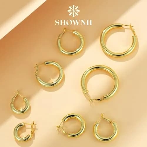 shownii Chunky Gold Hoop Earrings 25mm | 14K Gold Plated Lightweight Jewelry for Women thumbnail 6