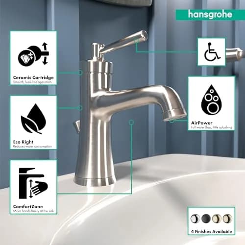 hansgrohe Joleena Transitional 1-Handle Bathroom Sink Faucet with Pop-Up Drain, Brushed Nickel, 1.2 GPM (156 ml/min) thumbnail 3