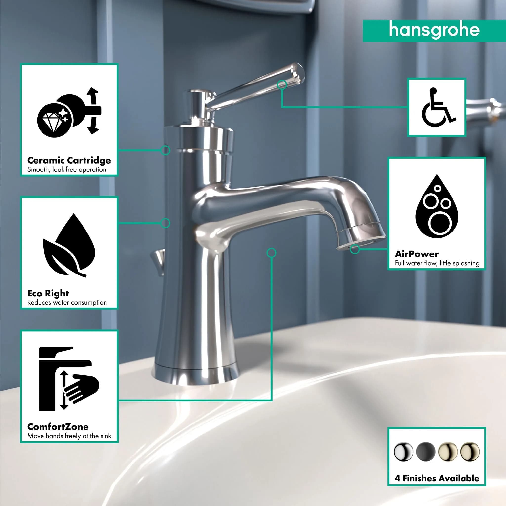 hansgrohe Joleena Single-Hole Bathroom Faucet with Pop-Up Drain, 1.2 GPM, 7.8-Inches Tall, Chrome | Transitional Style - view 3