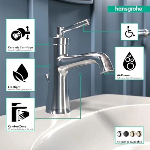 hansgrohe Joleena Single-Hole Bathroom Faucet with Pop-Up Drain, 1.2 GPM, 7.8-Inches Tall, Chrome | Transitional Style thumbnail 3