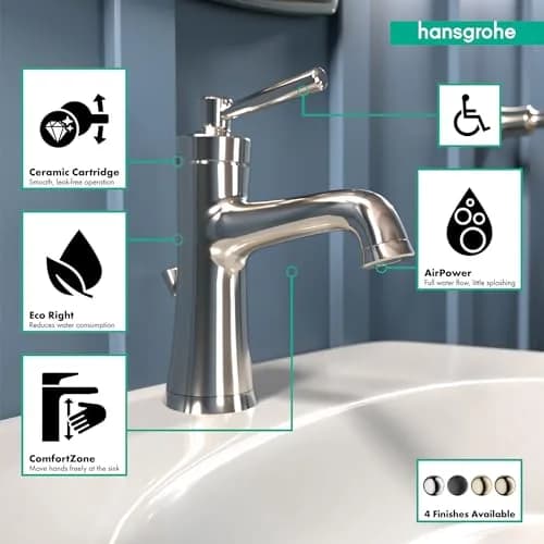 hansgrohe Joleena Single-Hole Bathroom Faucet with Pop-Up Drain, 1.2 GPM, 19.7 cm (7.75-Inches) Tall, Polished Nickel | ComfortZone 100 for Easy Use thumbnail 3