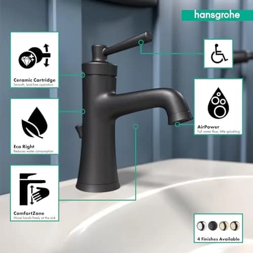hansgrohe Joleena Single-Hole Bathroom Faucet with Pop-Up Drain, 19.7 cm (7.75 Inches) Tall, Matte Black | 1.2 GPM Water Saving thumbnail 4