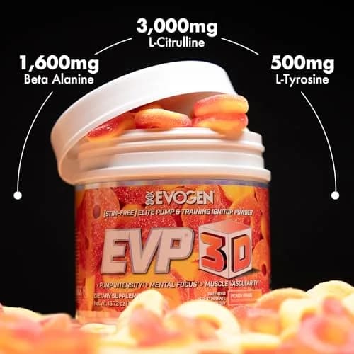 Evogen EVP 3D Stim-Free Pre-Workout Powder 40 Servings | Peach Rings | Caffeine-Free, Arginine Nitrate, L-Citrulline thumbnail 5