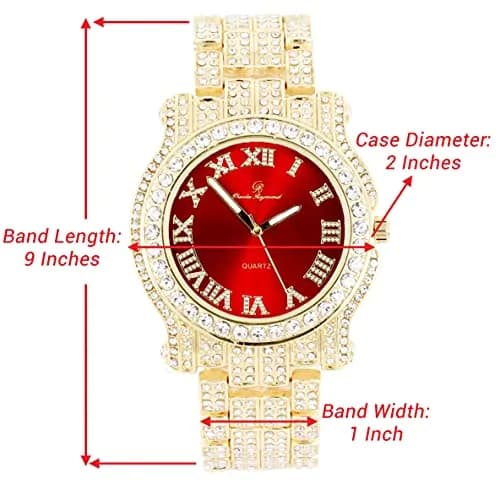 Charles Raymond Bling-ed Out Gold Hip Hop Mens Watch 36 Diamonds | Red Dial, 8.5" Adjustable thumbnail 2