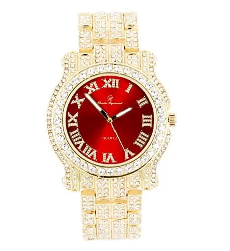 Charles Raymond Bling-ed Out Gold Hip Hop Mens Watch 36 Diamonds | Red Dial, 8.5" Adjustable - main product image