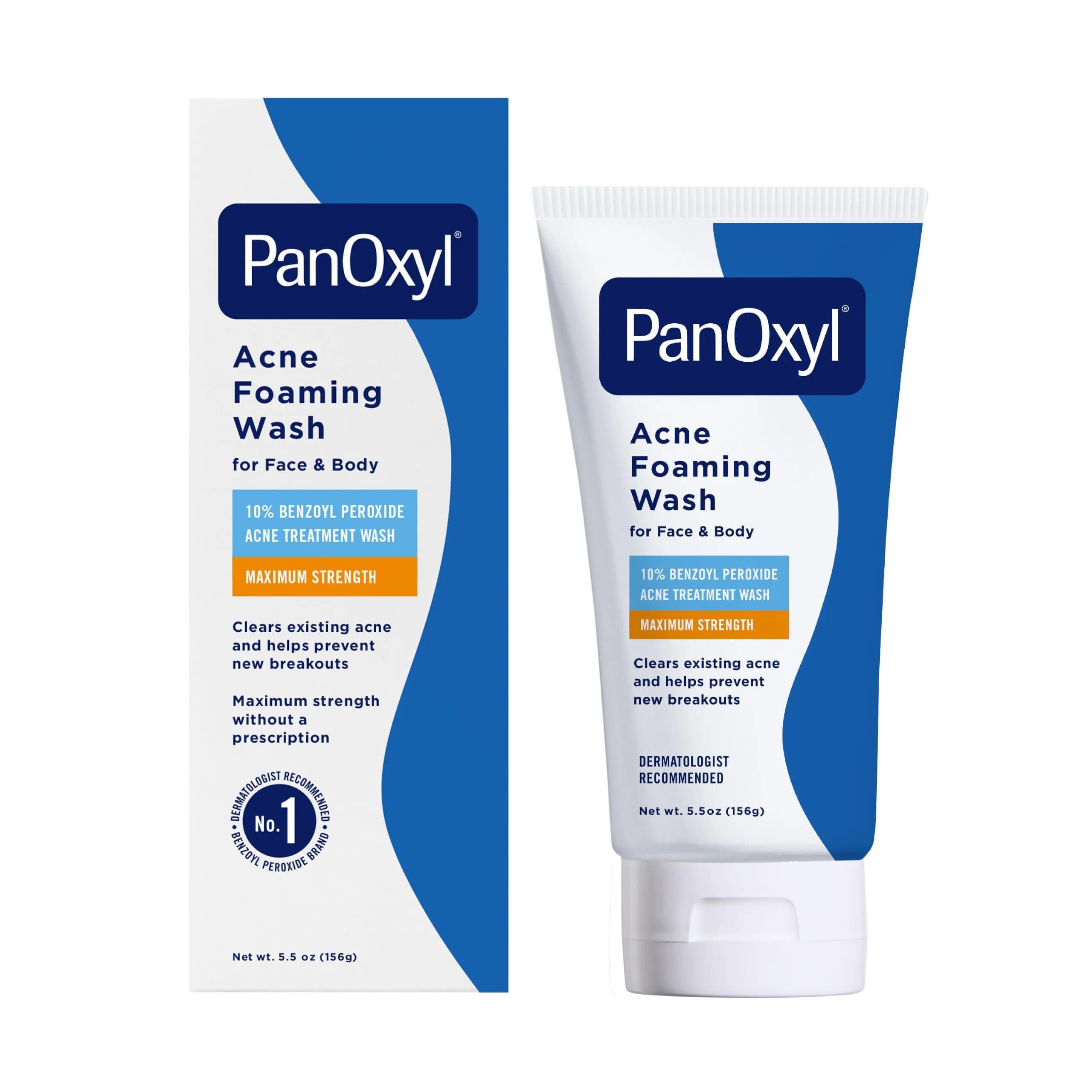 PanOxyl 10% Benzoyl Peroxide Acne Foaming Wash 156g (5.5 Oz) | Maximum Strength Daily Face and Body Cleanser