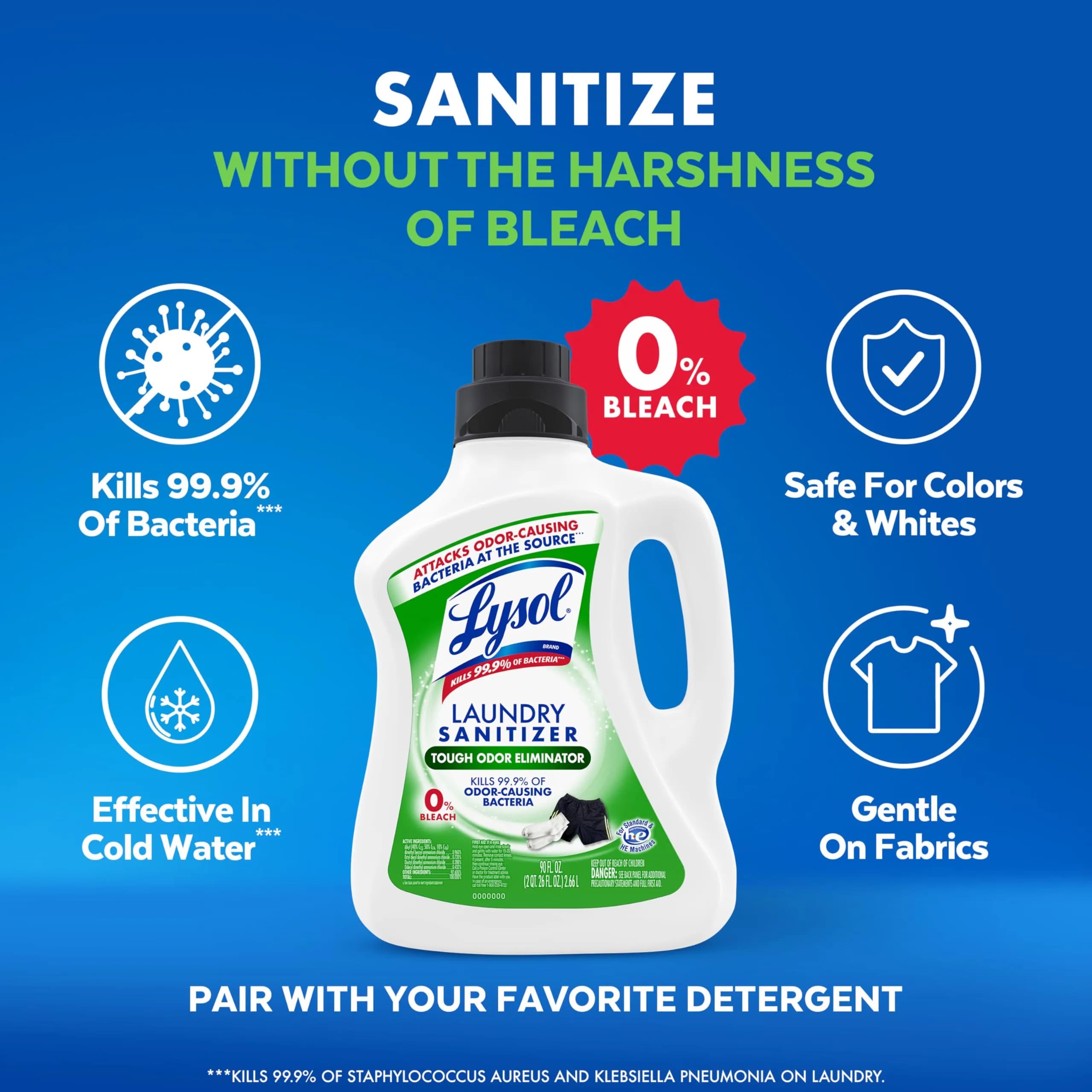 Lysol Disinfectant Laundry Sanitizer Liquid - Tough Odor Eliminator, Lavender Scent, 90 Fl Oz - view 5