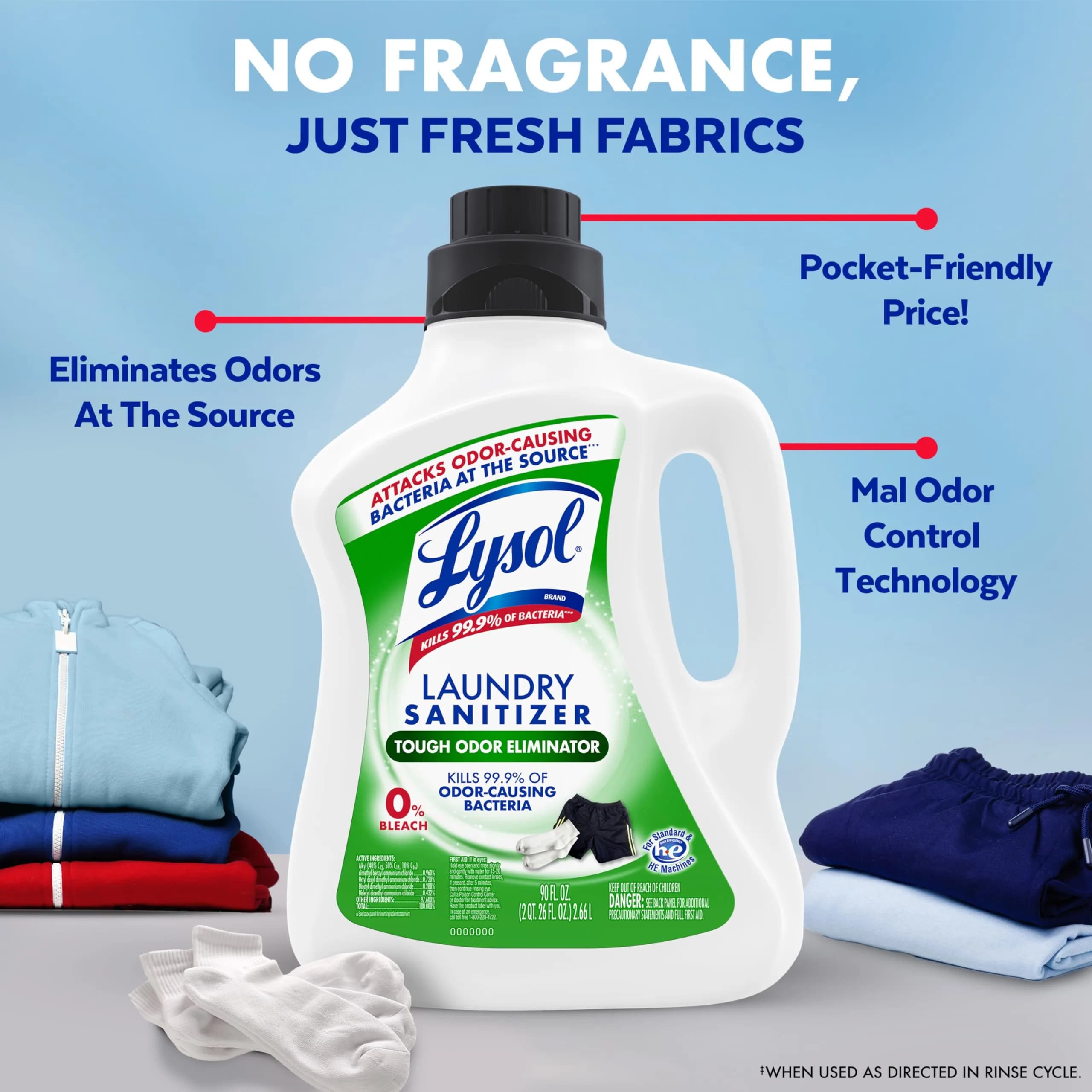 Lysol Disinfectant Laundry Sanitizer Liquid - Tough Odor Eliminator, Lavender Scent, 90 Fl Oz - view 9