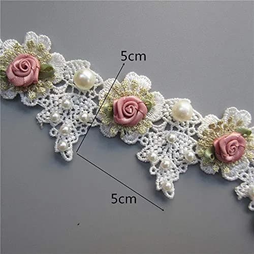 Milcraft Decorative Ribbon Trim Floral Embroidered Lace 5cm | Vintage Gold Pearl Rose Flowers thumbnail 4