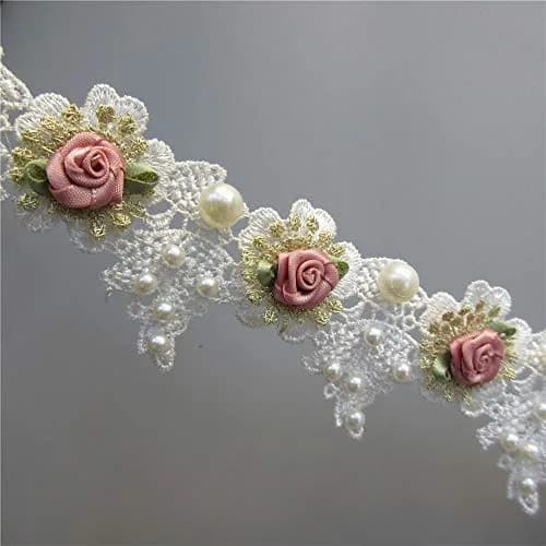 Milcraft Decorative Ribbon Trim Floral Embroidered Lace 5cm | Vintage Gold Pearl Rose Flowers thumbnail 6