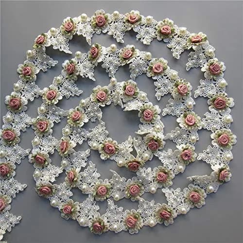 Milcraft Decorative Ribbon Trim Floral Embroidered Lace 5cm | Vintage Gold Pearl Rose Flowers thumbnail 7