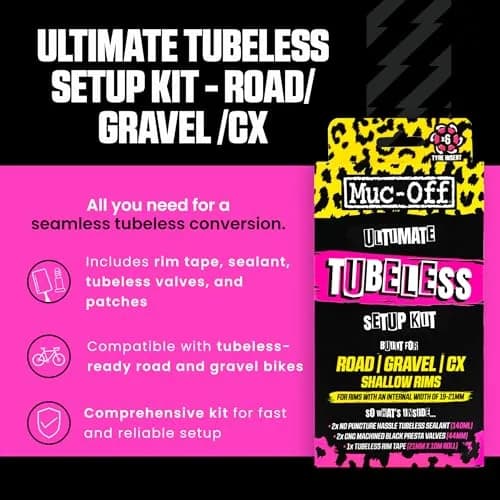 Muc-Off Ultimate Tubeless Setup Kit, Road/Gravel, 21mm Tape, 44mm Valve | Complete Bike Tubeless Conversion thumbnail 2