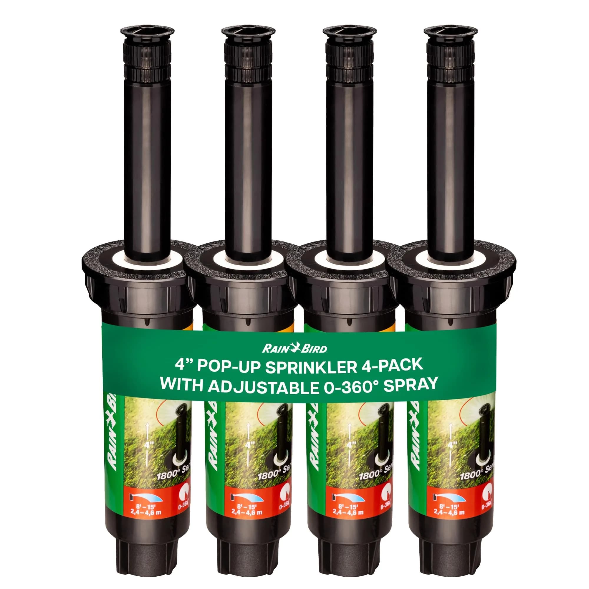 Rain Bird 1804VAN 1800 Series Professional Pop-Up Sprinkler Head 4 Inch (10.16 cm) Pack of 4 | Adjustable 0-360 Degree Arc Nozzle Pattern — Black