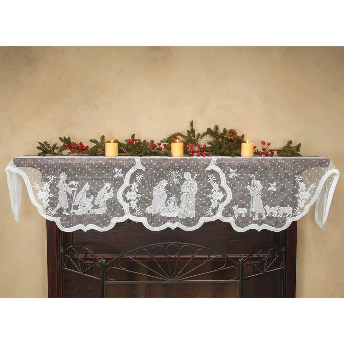 DoubleWood White Lace Jesus Garland Christmas Table Runner 50 cm (20 in) x 228 cm (90 in) | Festive Holiday Decor for Mantles and Tables — White