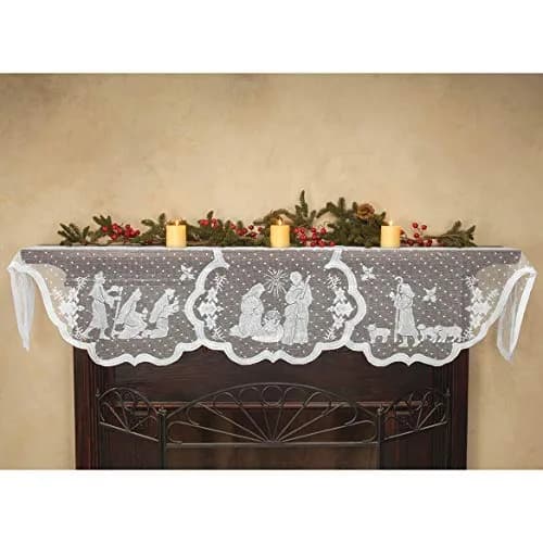 DoubleWood White Lace Jesus Garland Christmas Table Runner 50 cm (20 in) x 228 cm (90 in) | Festive Holiday Decor for Mantles and Tables thumbnail 1