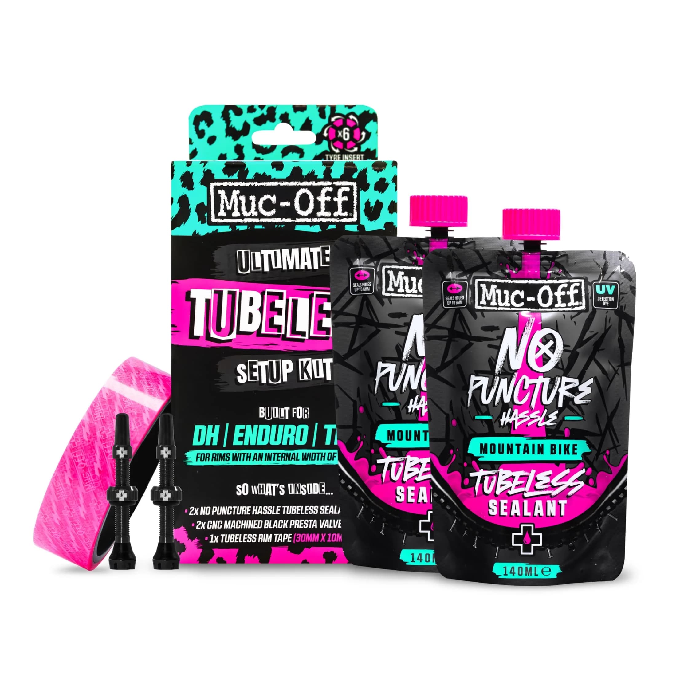 Muc-Off Ultimate Tubeless Setup Kit, DH/Trail/Enduro, 30mm Tape, 44mm Valve | Complete MTB & Road Conversion — DH/Trail/Enduro