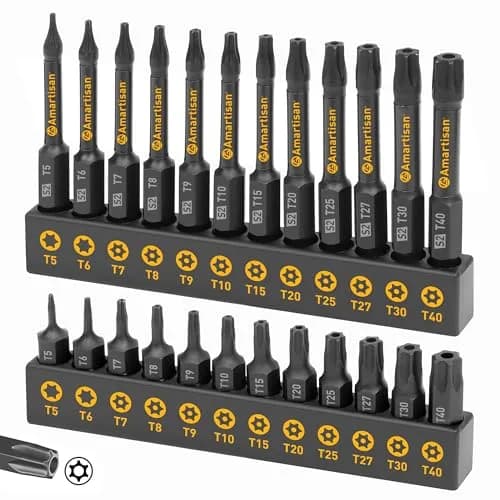 Amartisan Torx Bit Set, 24-Piece S2 Steel, 1" & 2.3" Long T5 - T40, Security, Tamper Resistant Fastener Drive Bit thumbnail 1