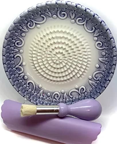BonCera Premium Ceramic Garlic Grater Plate Set 13.3cm (5.25 Inch) Diameter | Purple Embossed All-in-One 4-Piece Set thumbnail 1