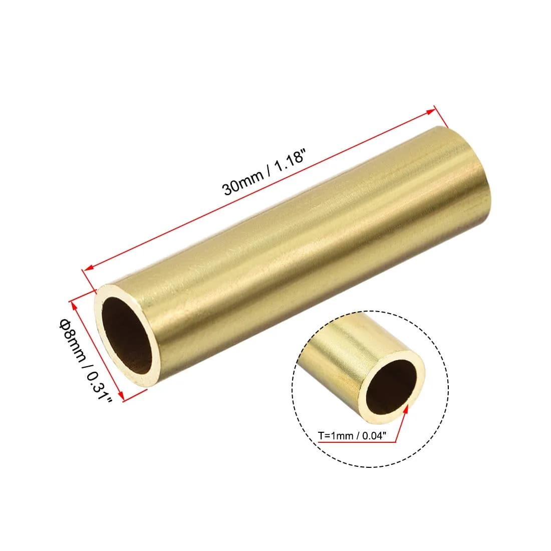 uxcell Brass Round Tube 8mm OD 1mm Wall 30mm Length Seamless Pipe Tubing | 10 Pcs for DIY Crafts - view 3