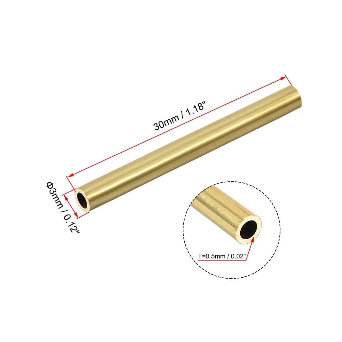 uxcell Brass Round Tube 3mm OD 0.5mm Wall 30mm Length | Seamless Pipe for DIY Crafts (10 Pcs) - view 3