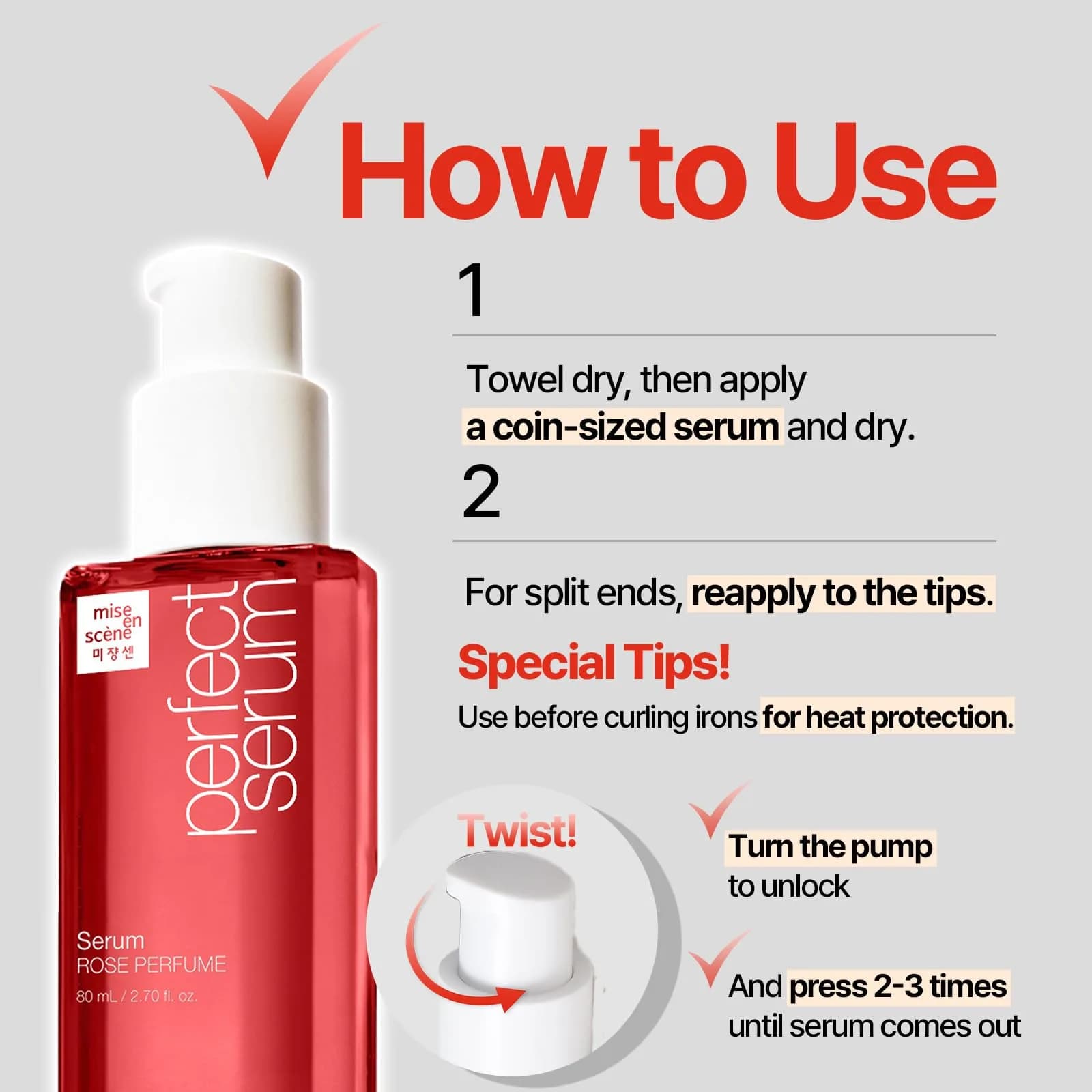 Mise En Scene Perfect Rose Perfume Serum 80ml (2.70 Fl Oz) | Korean Hair Care Heat Protectant - view 5