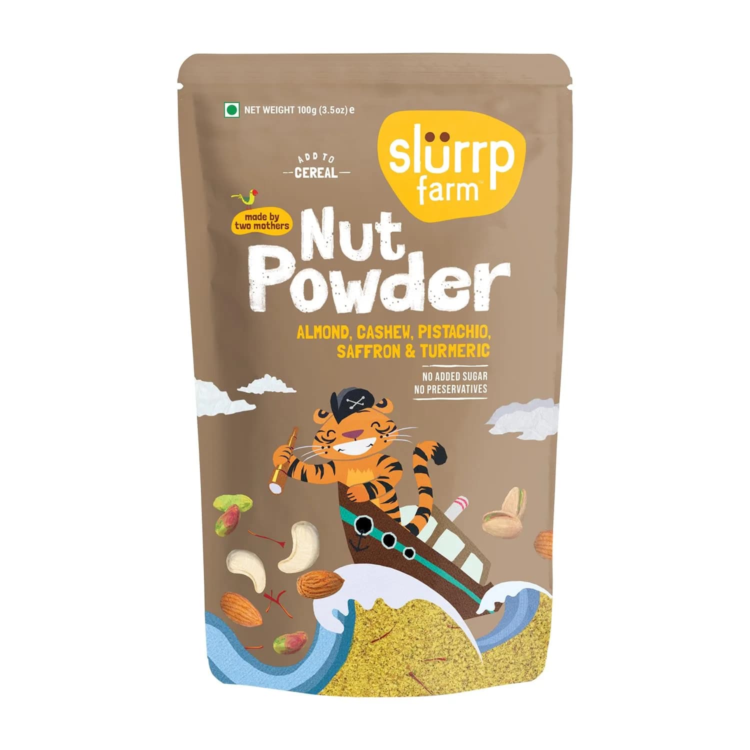 Slurrp Farm Nut Powder for Kids Almond Cashew Pistachio Saffron Turmeric 100g (3.52 Oz) | Nutrient-Rich Mix for Cereal Milk or Porridge — 3.53 Oz