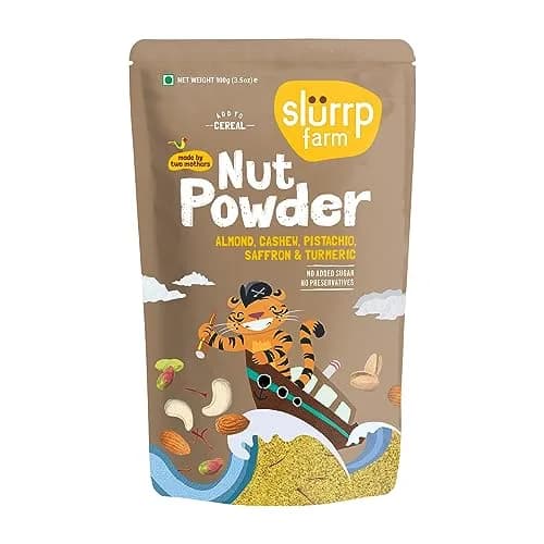 Slurrp Farm Nut Powder for Kids Almond Cashew Pistachio Saffron Turmeric 100g (3.52 Oz) | Nutrient-Rich Mix for Cereal Milk or Porridge thumbnail 1
