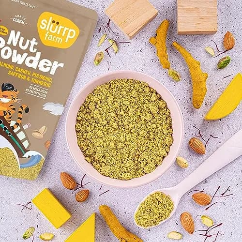 Slurrp Farm Nut Powder for Kids Almond Cashew Pistachio Saffron Turmeric 100g (3.52 Oz) | Nutrient-Rich Mix for Cereal Milk or Porridge thumbnail 3