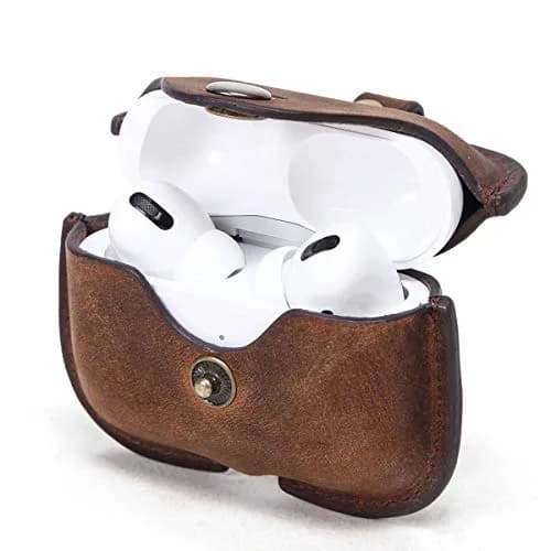 Hiram Airpods Pro Leather Case, Crazy Horse Cowhide Leather Portable Travel Case for Airpods Pro,Headphone Cases for AirPods Pro Charging Case(Coffee) | Genuine Cowhide Leather thumbnail 1