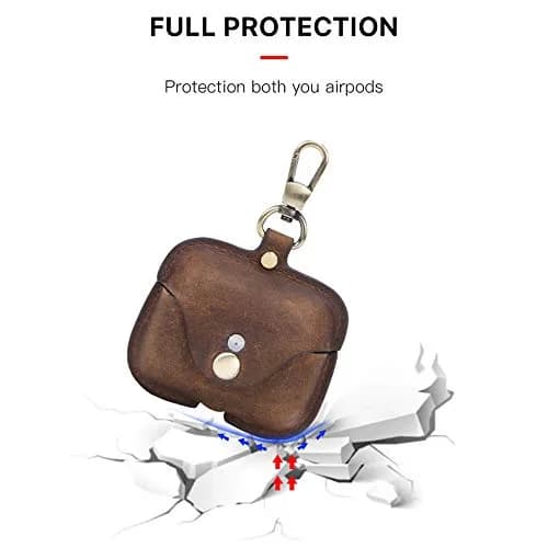 Hiram Airpods Pro Leather Case, Crazy Horse Cowhide Leather Portable Travel Case for Airpods Pro,Headphone Cases for AirPods Pro Charging Case(Coffee) | Genuine Cowhide Leather thumbnail 4
