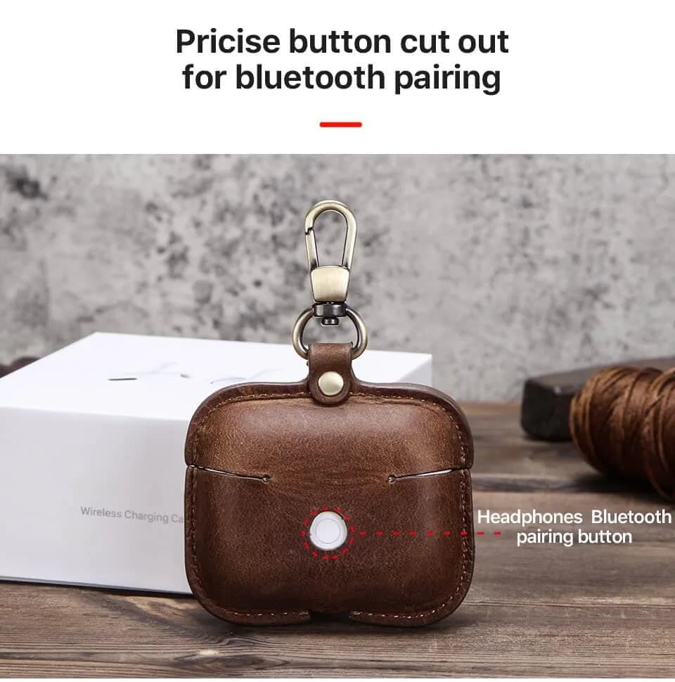 Hiram Airpods Pro Leather Case, Crazy Horse Cowhide Leather Portable Travel Case for Airpods Pro,Headphone Cases for AirPods Pro Charging Case(Coffee) | Genuine Cowhide Leather thumbnail 6