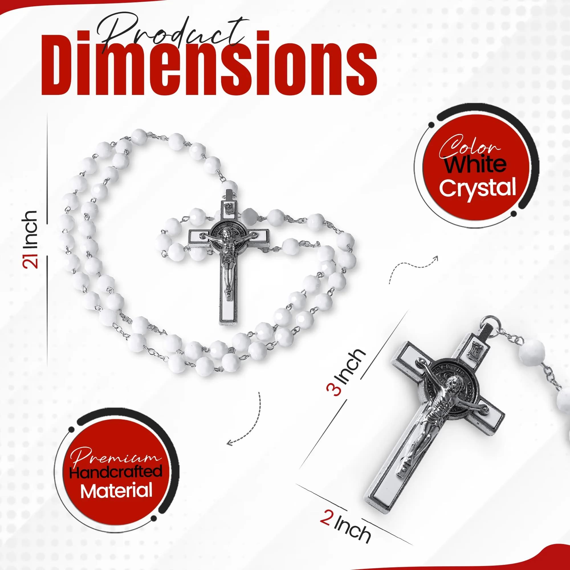 SANCTUM VERITAS White Crystal Catholic Rosary Necklace | Large Italian Prayer Beads Gift - view 2