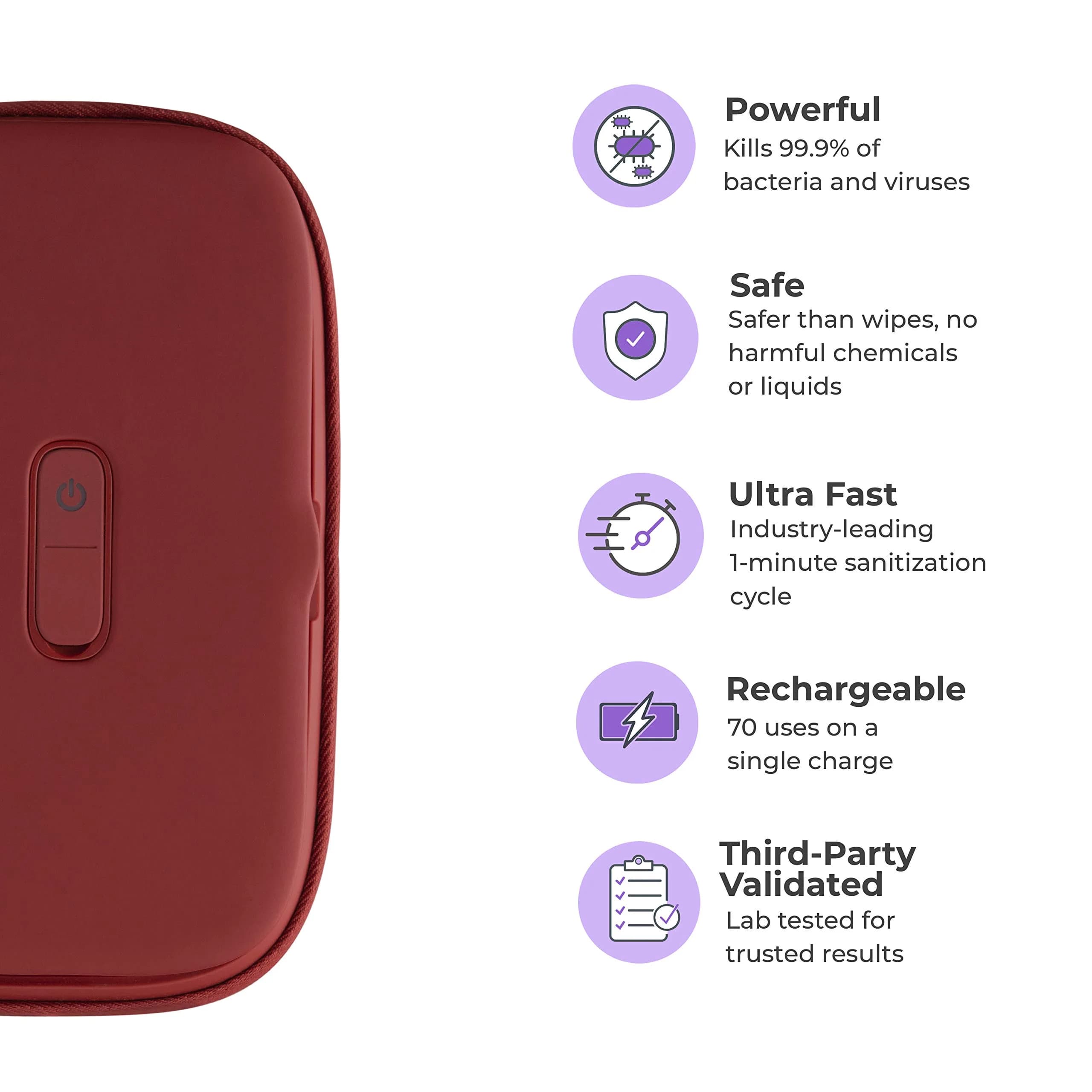 Homedics UV Clean Phone Sanitizer Red | Kills 99.9% Bacteria & Viruses - view 3