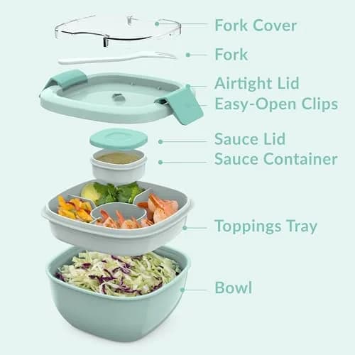 Bentgo Salad Container, Lunch Bowl with 4-Compartment Toppings Tray, 1.9 L (54 oz) | Leak-Proof Dressing Container, Reusable Fork, BPA-Free, Microwave & Dishwasher Safe thumbnail 6