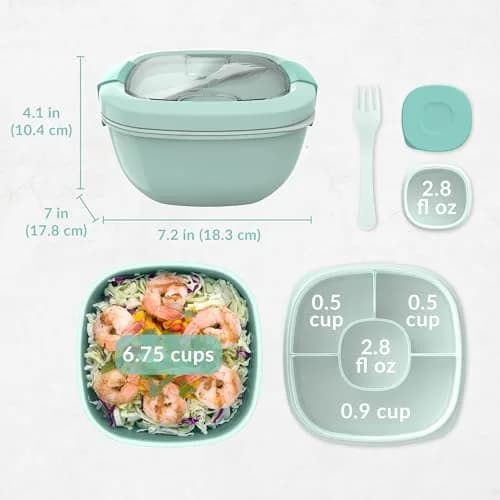 Bentgo Salad Container, Lunch Bowl with 4-Compartment Toppings Tray, 1.9 L (54 oz) | Leak-Proof Dressing Container, Reusable Fork, BPA-Free, Microwave & Dishwasher Safe thumbnail 7