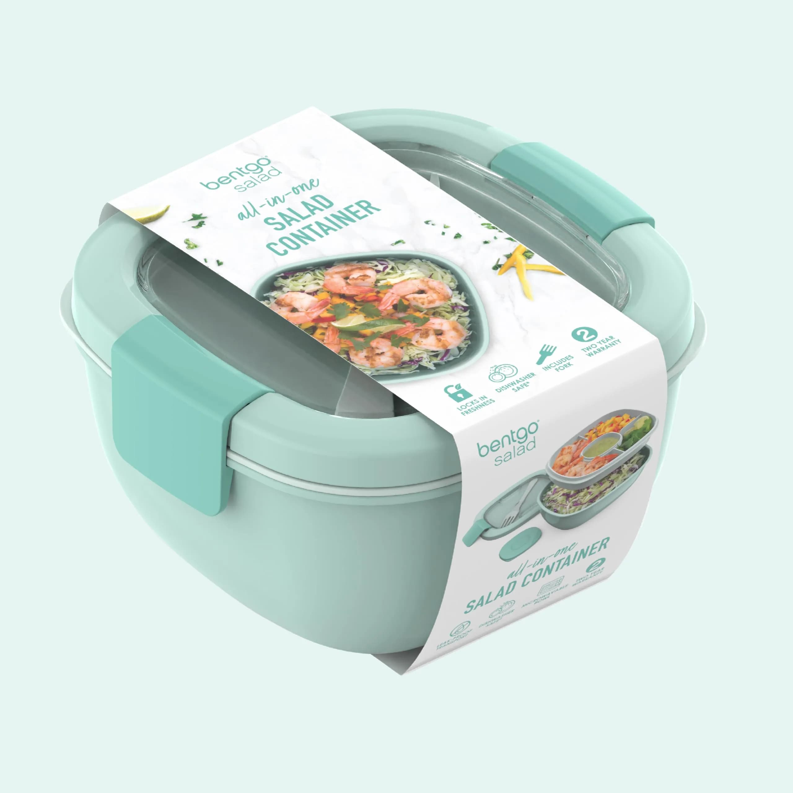 Bentgo Salad Container, Lunch Bowl with 4-Compartment Toppings Tray, 1.9 L (54 oz) | Leak-Proof Dressing Container, Reusable Fork, BPA-Free, Microwave & Dishwasher Safe - view 8